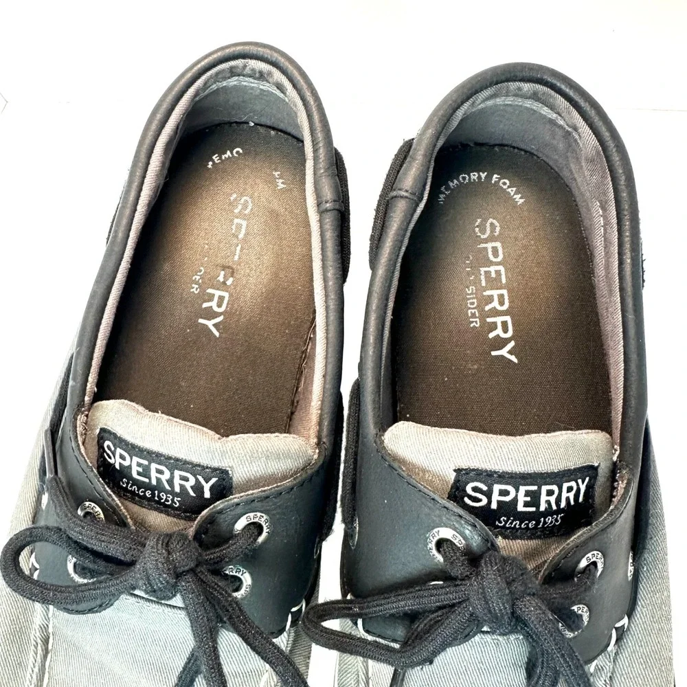 Sperry Top-Sider Mens Grey Black Canvas Leather Boat Shoes‎ STS22946 Size 9